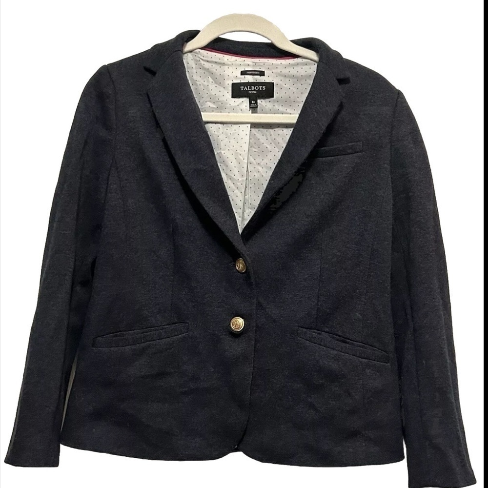 Talbots Blazer Suit Jacket Aberdeen Lined Collared 2 Button Blue‎ Size 8P petite